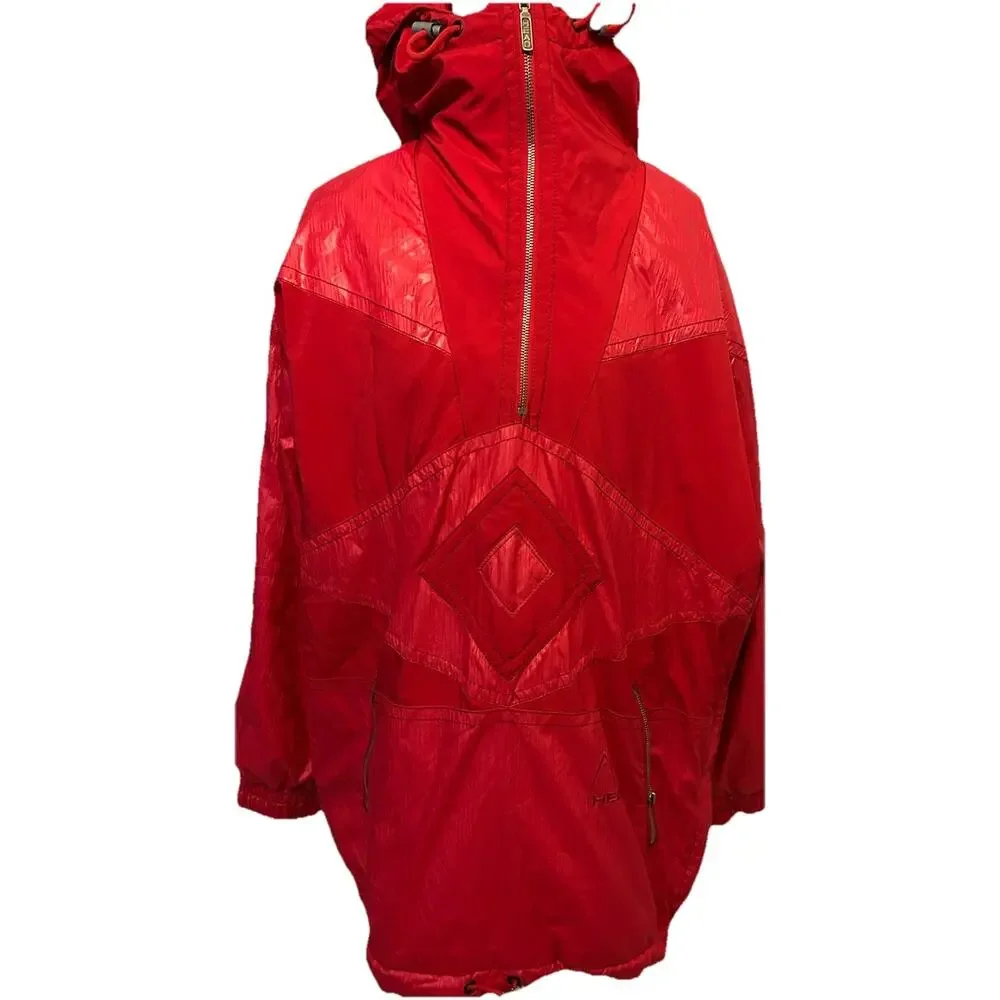 VTG 80s Red Ski Jacket Diamond Aztec Retro Hooded GORGEOUS Parka Snow Outdoor L
